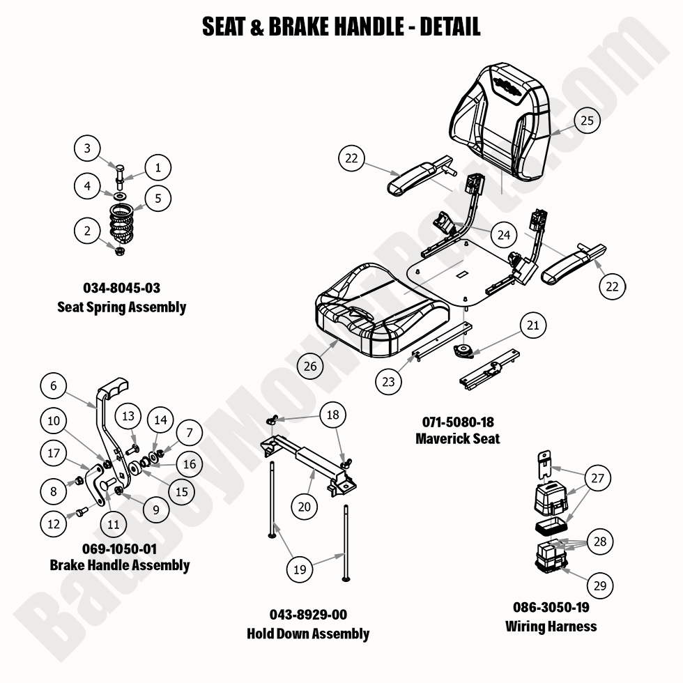 2232 - Bad Boy Mower Parts Lookup > 2020 > Maverick > Seat and Brake Handle - Detail